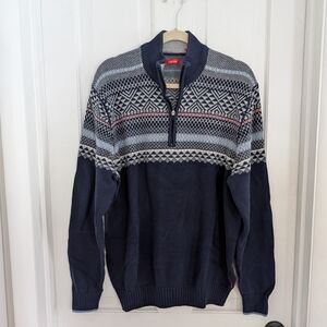 Izod Mens Nordic Fair Isle Sweater XTRA LARGE Preppy Grandpa Elbow Patch 1/4 Zip